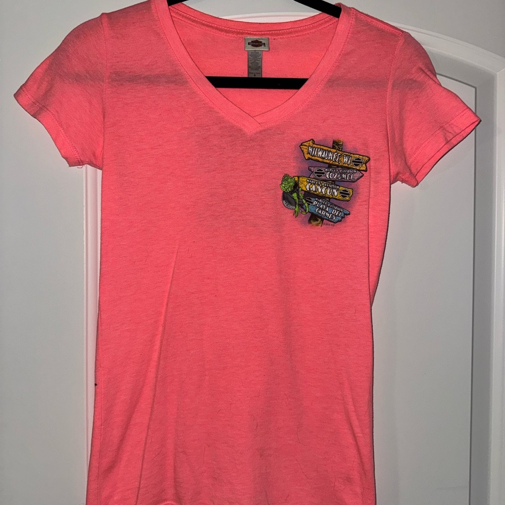 Harley Davidson Pink V-Neck Graphic T-Shirt